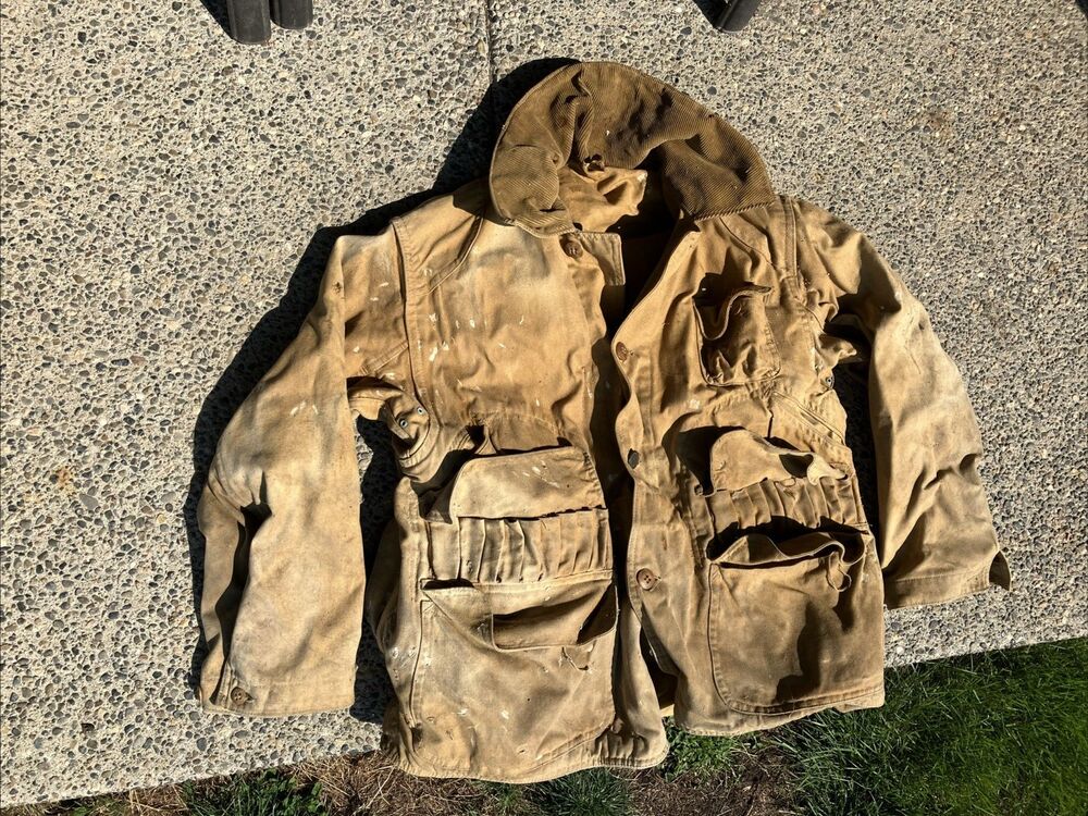 VTG 50s Thrashed RedHead Bone-Dry Hunting Jacket Chore Coat Destroyed Paint L